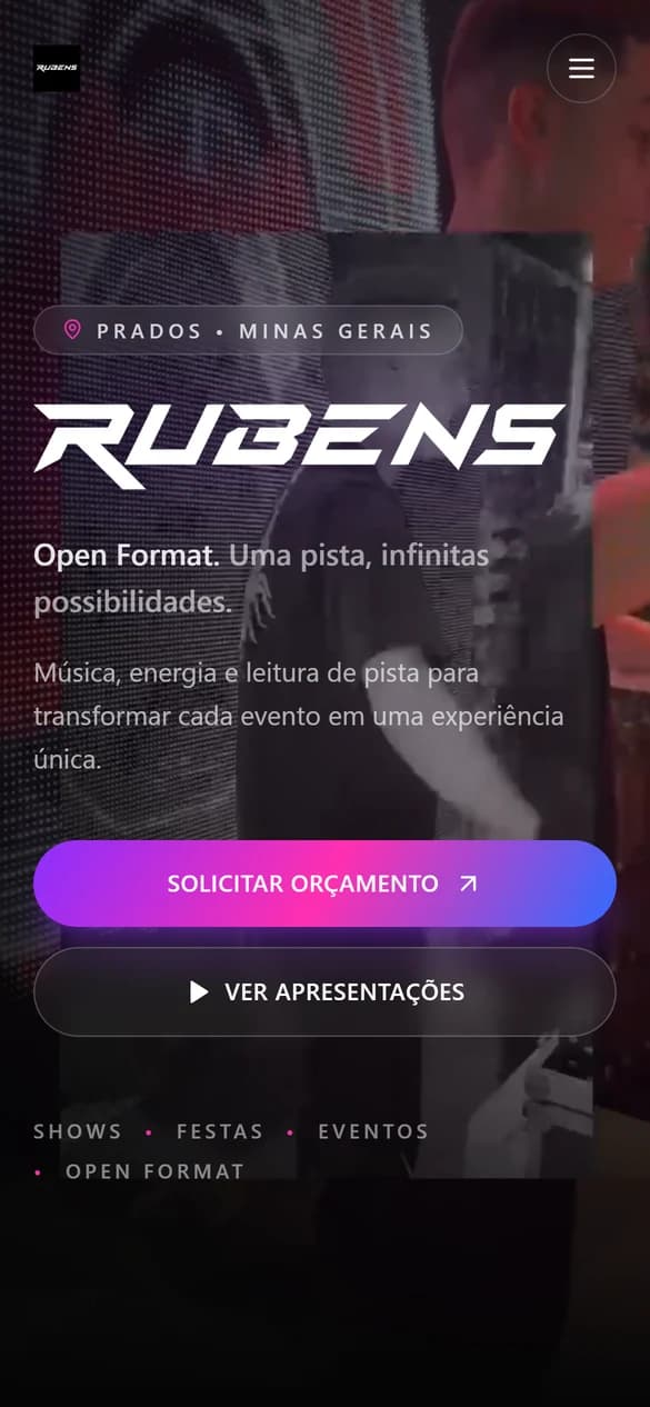 Prévia mobile do site DJ Rubens