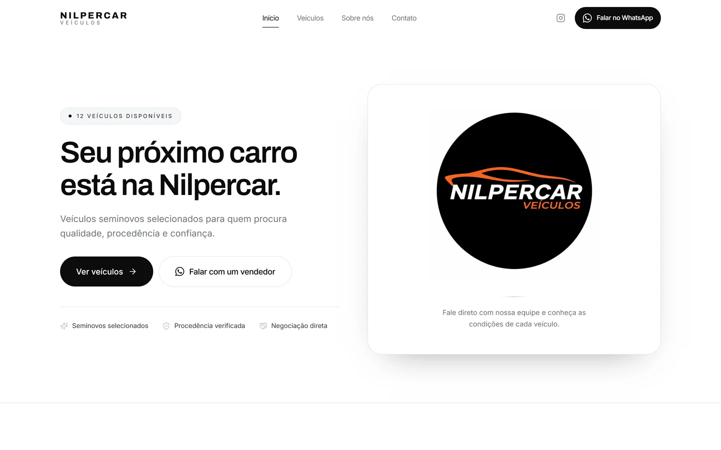 Prévia do site Nilpercar Veículos