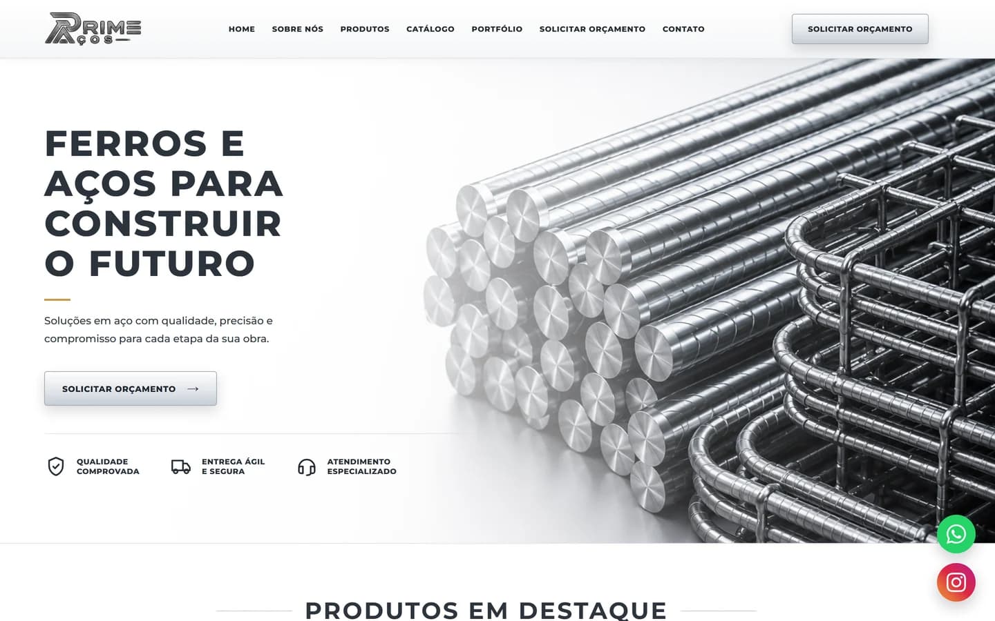 Prévia do site Prime Aços