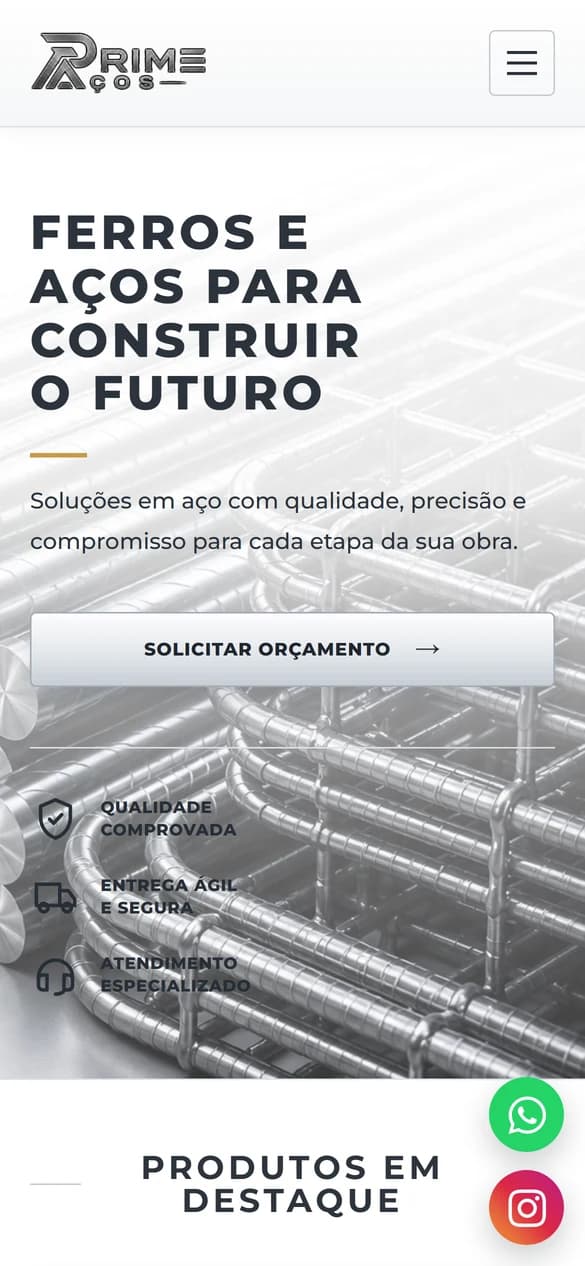 Prévia mobile do projeto Prime Aços